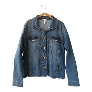 Canyon Retreat Easy Stretch Fray Hem Detail Denim Jacket Blue Women's XL NWT